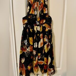 Anthropologie Anna Sui SILK  Black and Orange Halter Sundress